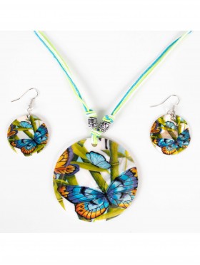Fashion Butterfly Print Necklace and Earrings Set
